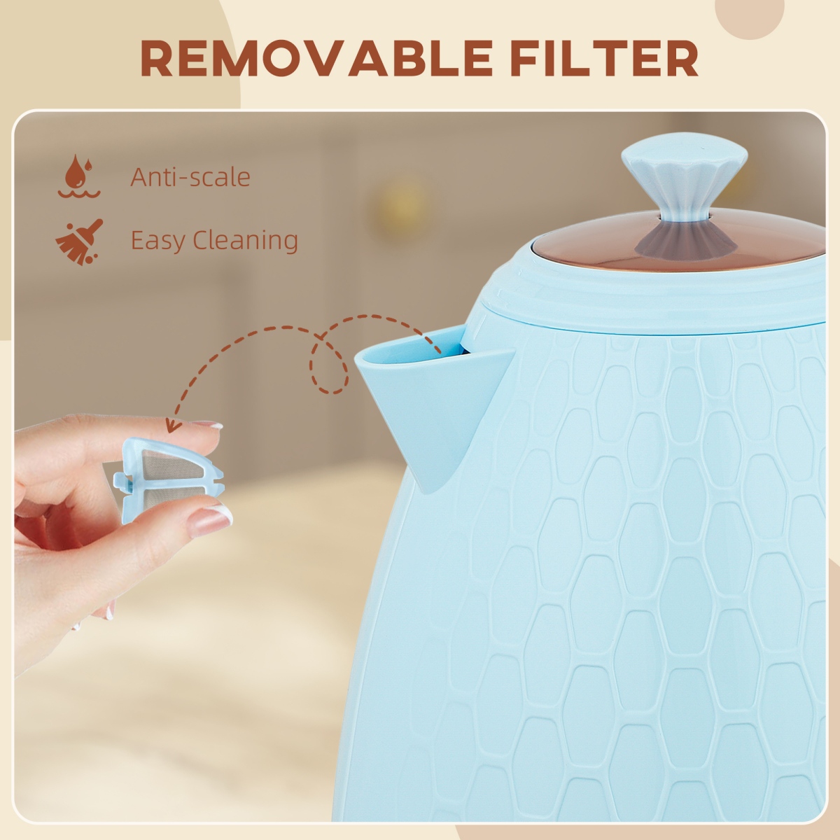 HOMCOM Electric Kettle, Fast Boil, 1.7L, 3kW, Auto Shut-off
