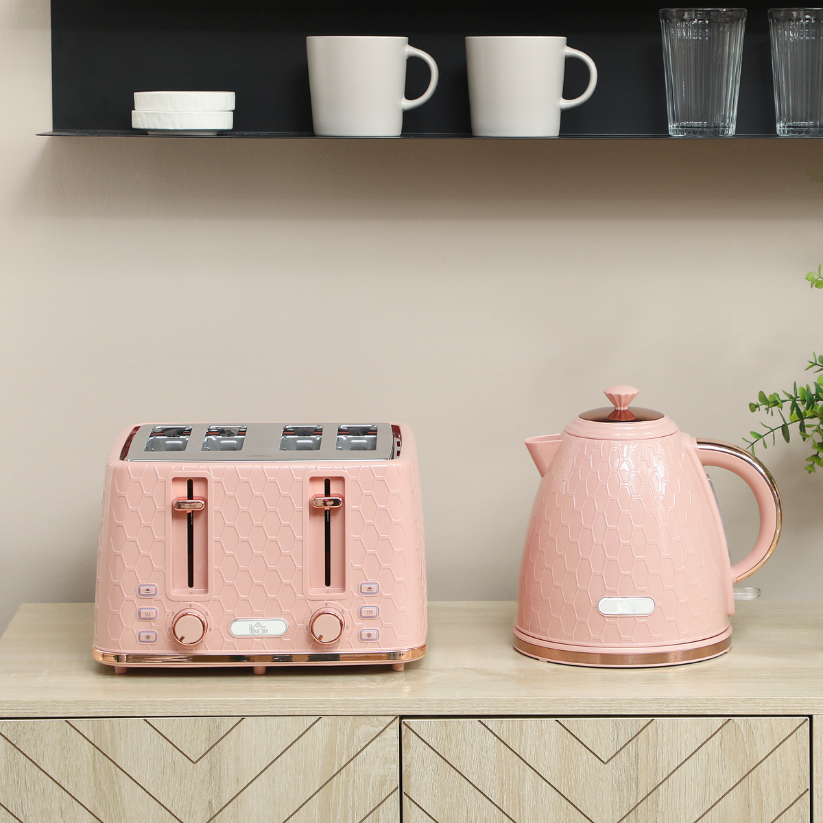HOMCOM 1.7L Kettle and Toaster Set with Defrost Reheat and Crumb Tray