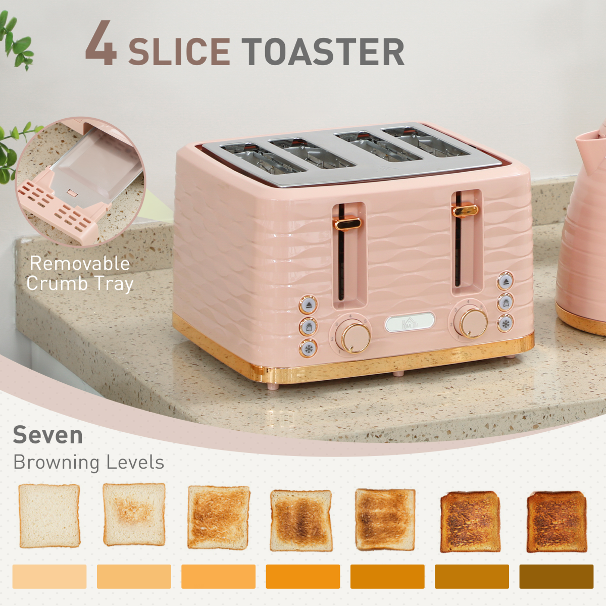 HOMCOM Kettle and Toaster Set 1.7L Kettle & 4 Slice Toaster