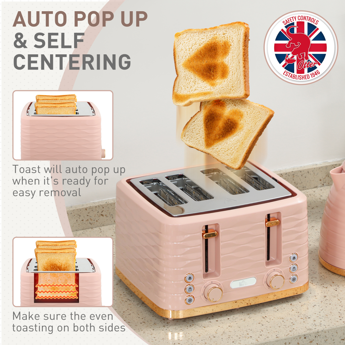 HOMCOM Kettle and Toaster Set 1.7L Kettle & 4 Slice Toaster