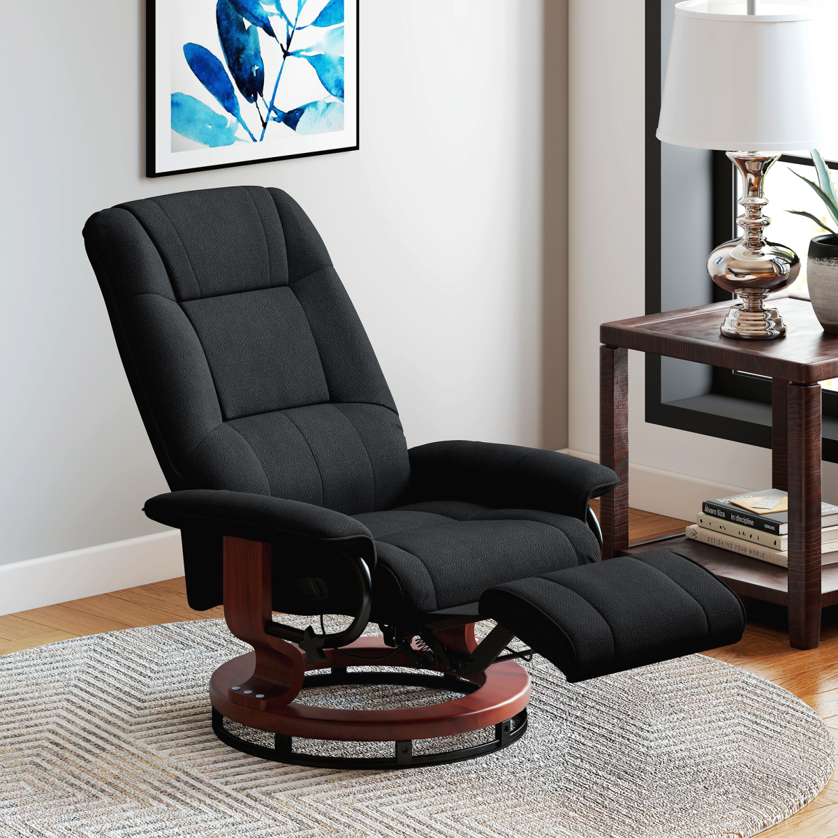 HOMCOM Manual Recliner Swivel Reclining Chair with Footrest Armrests