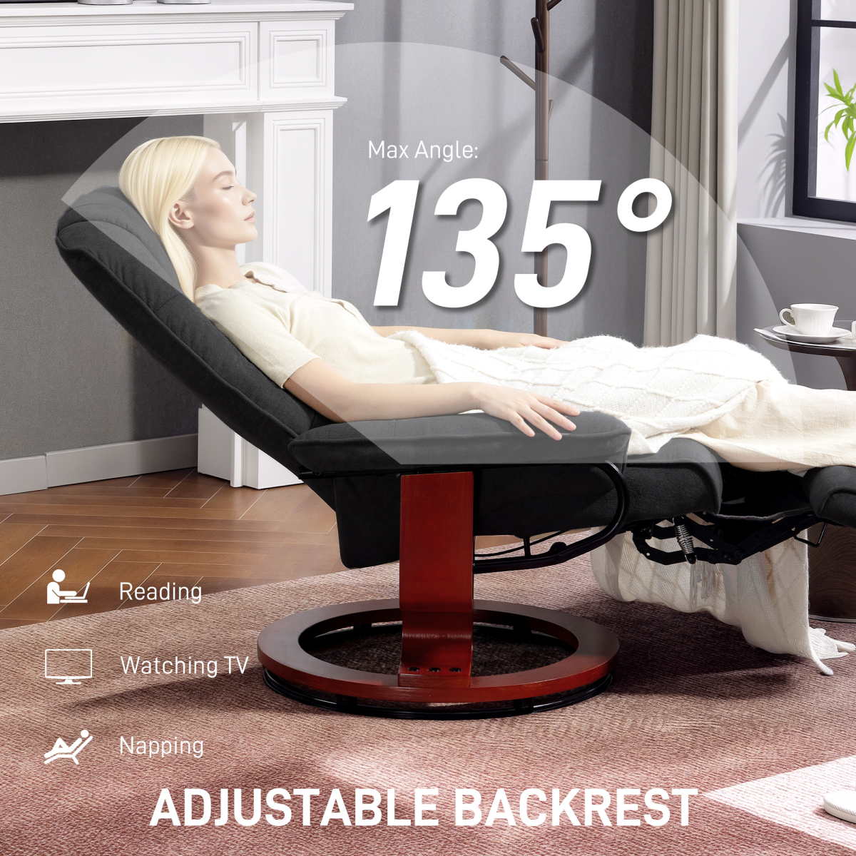 HOMCOM Manual Recliner Swivel Reclining Chair with Footrest Armrests