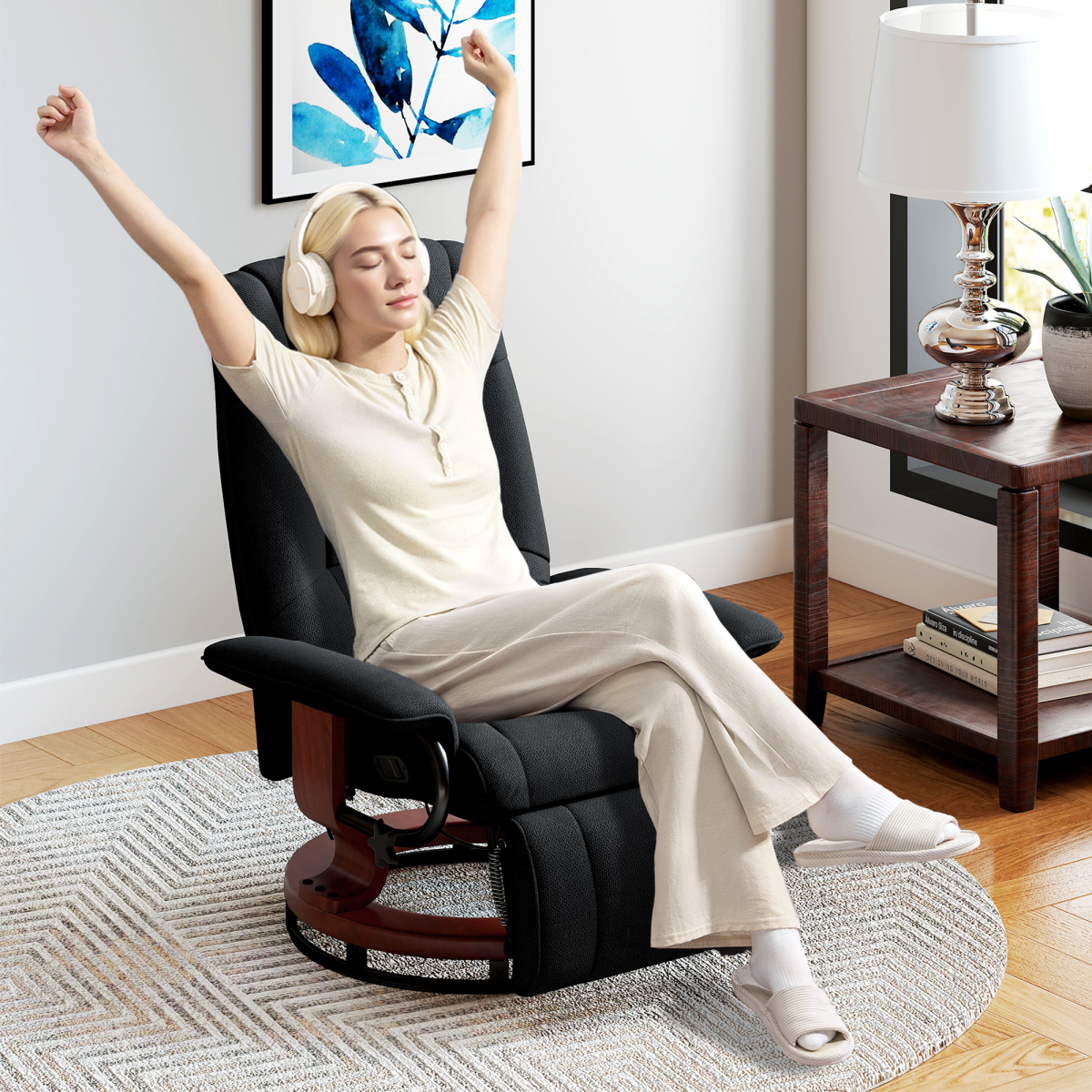 HOMCOM Manual Recliner Swivel Reclining Chair with Footrest Armrests