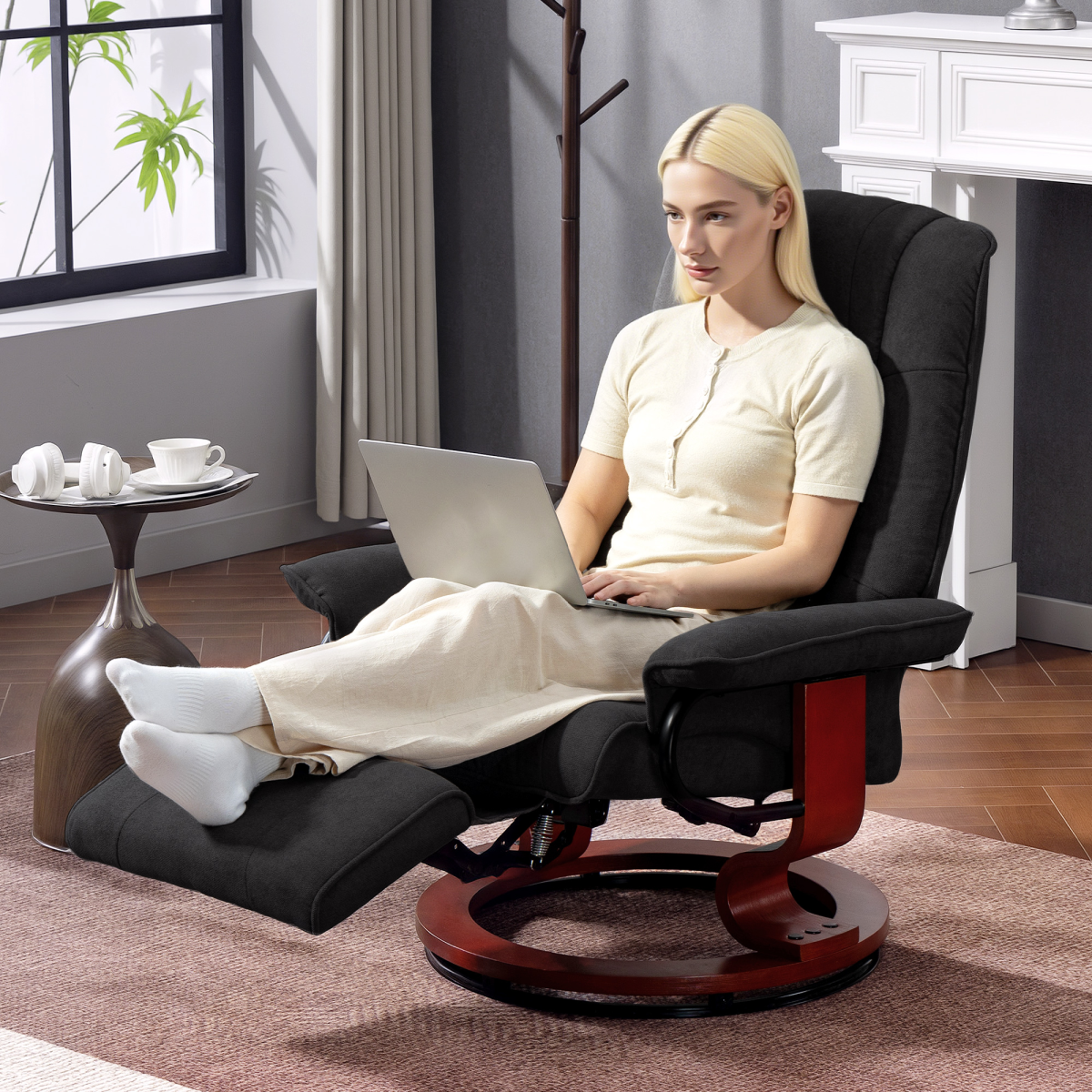 HOMCOM Manual Recliner Swivel Reclining Chair with Footrest Armrests