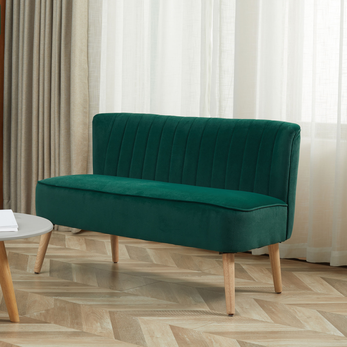 HOMCOM Velvet-Feel Double Sofa w/ Wood Frame Foam Padding High Back