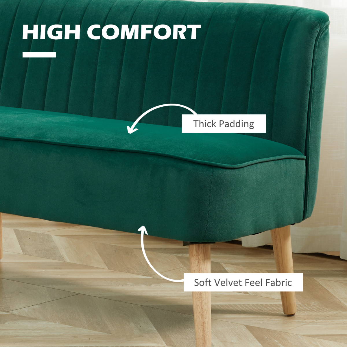HOMCOM Velvet-Feel Double Sofa w/ Wood Frame Foam Padding High Back