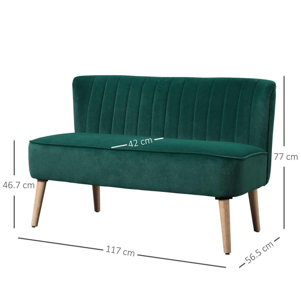 HOMCOM Velvet-Feel Double Sofa w/ Wood Frame Foam Padding High Back