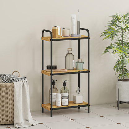 HOMCOM Bamboo Bathroom Shelf, Freestanding Shelving Unit