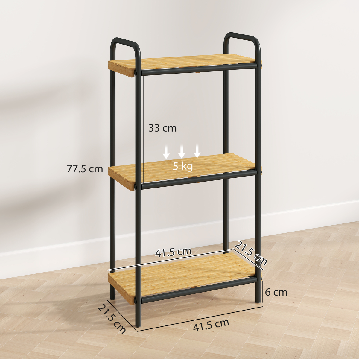 HOMCOM Bamboo Bathroom Shelf, Freestanding Shelving Unit