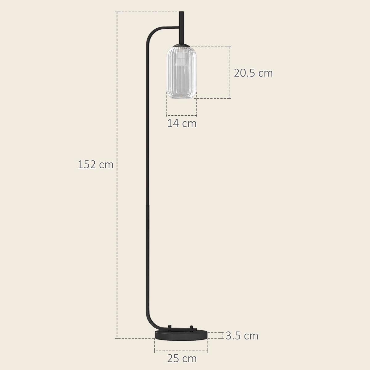HOMCOM Modern Floor Lamp with Glass Lampshade, Foot Switch for Living Room