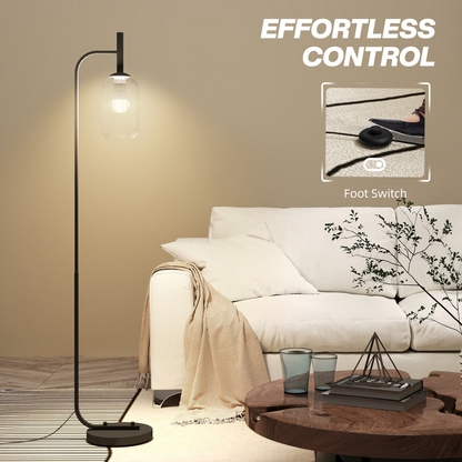 HOMCOM Modern Floor Lamp with Glass Lampshade, Foot Switch for Living Room