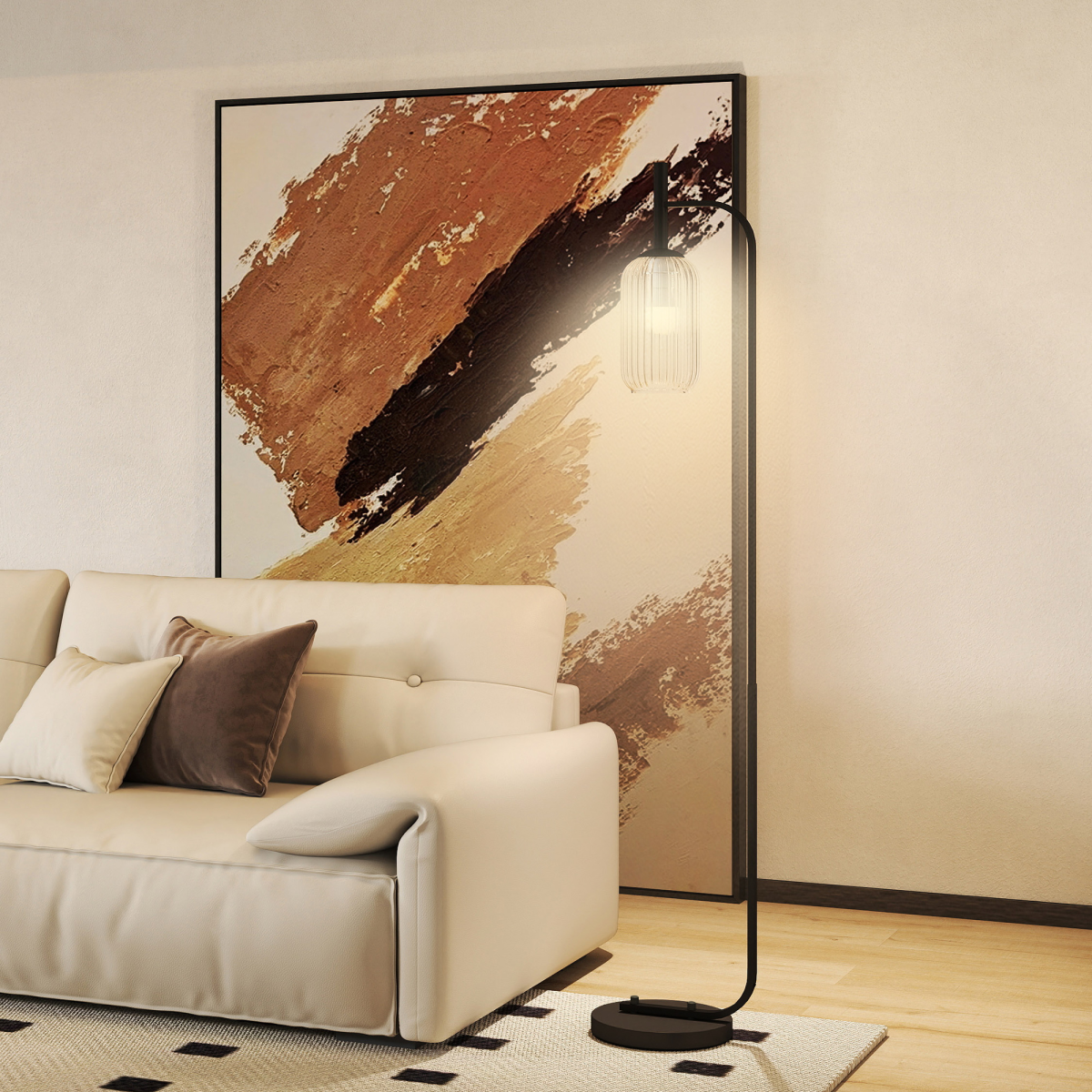 HOMCOM Modern Floor Lamp with Glass Lampshade, Foot Switch for Living Room