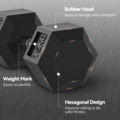 HOMCOM Rubber Hex Dumbbell Portable Hand Weights for Home Gym