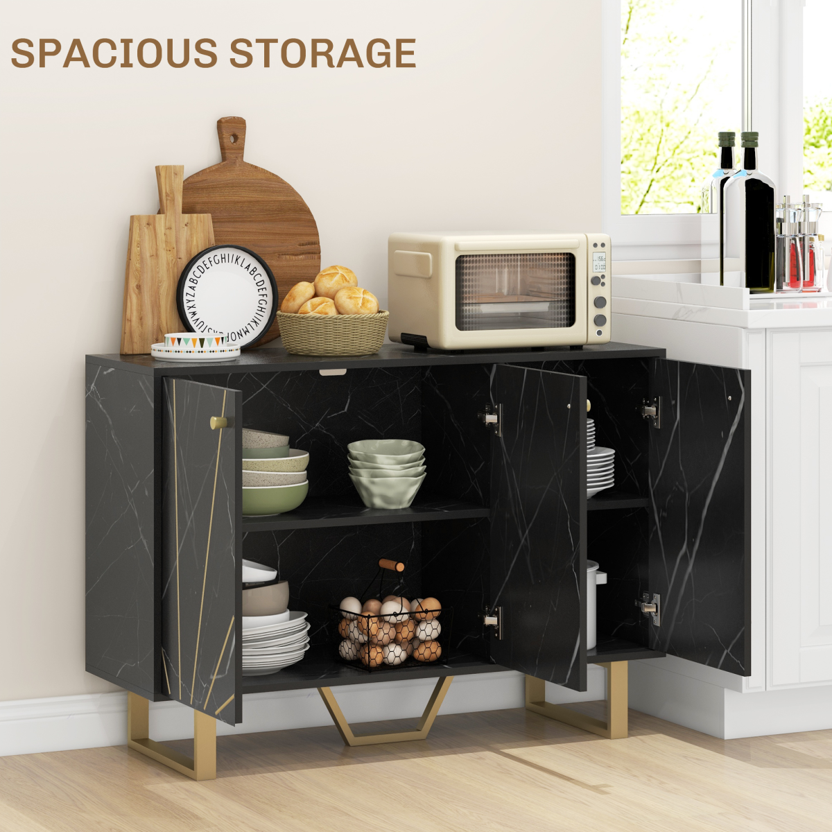 HOMCOM Sideboard Storage Cupboard with Metal Legs for Living Room