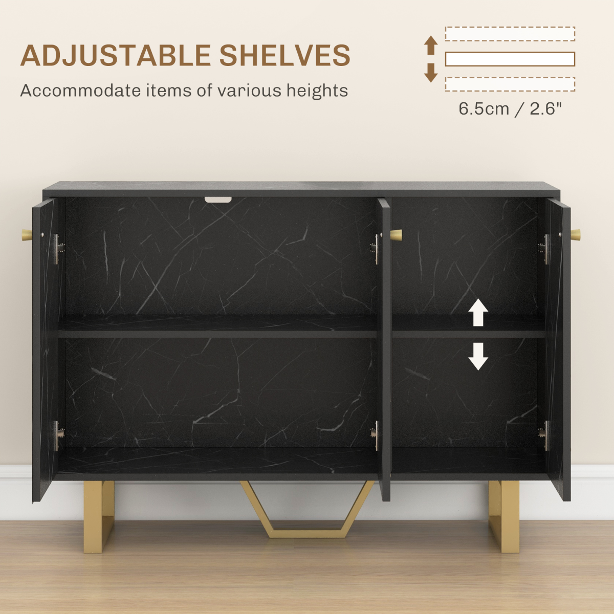 HOMCOM Sideboard Storage Cupboard with Metal Legs for Living Room