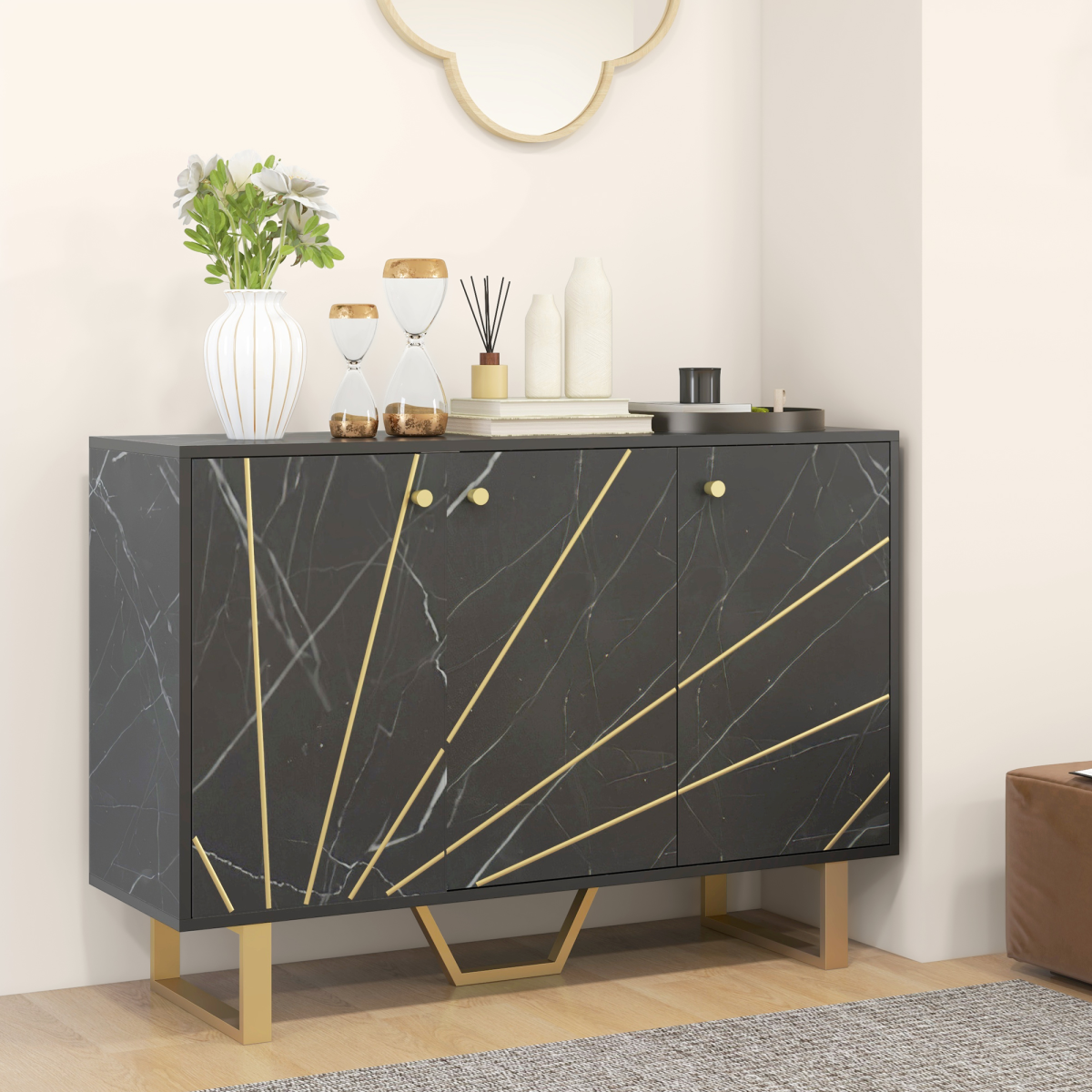 HOMCOM Sideboard Storage Cupboard with Metal Legs for Living Room