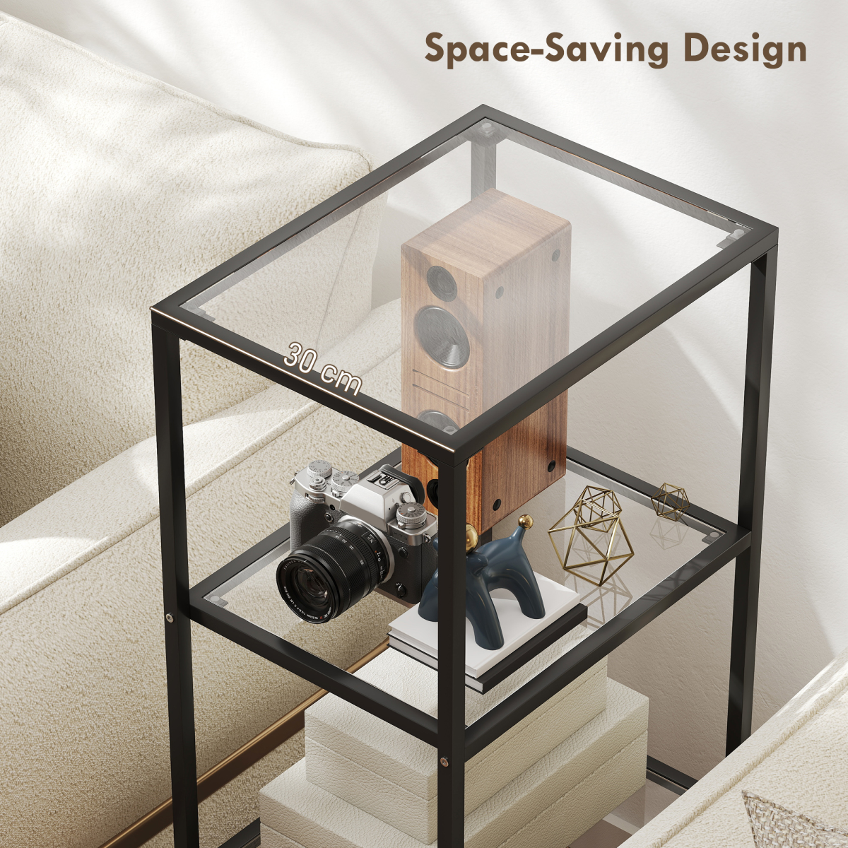 HOMCOM Shelving Unit Modern Glass Shelf Bookshelf for Home