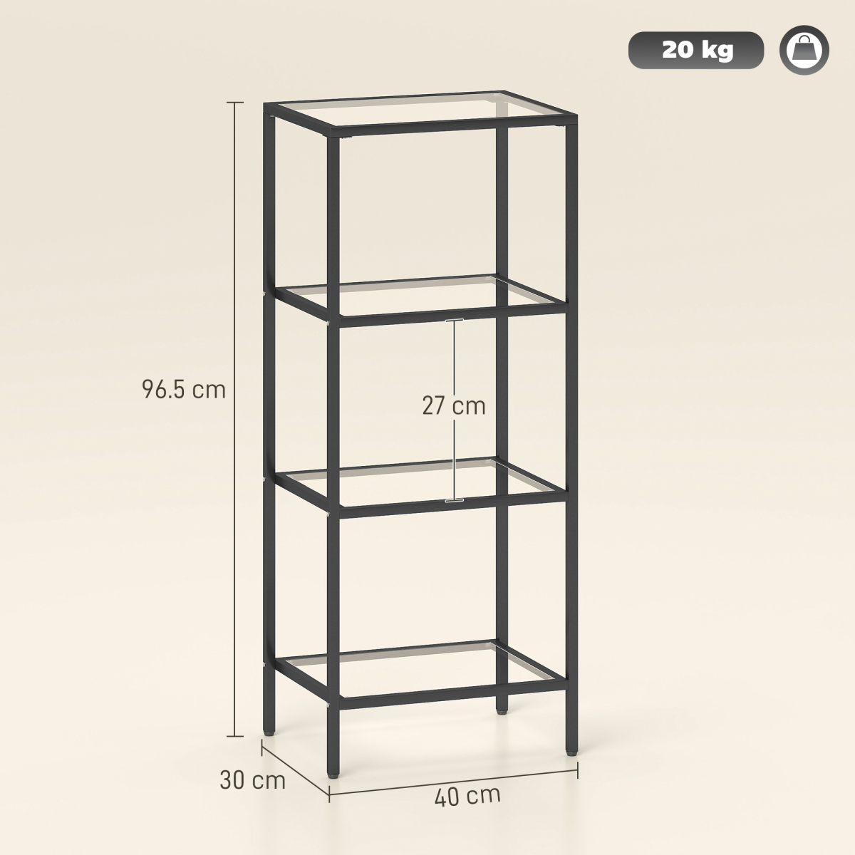 HOMCOM Shelving Unit Modern Glass Shelf Bookshelf for Home