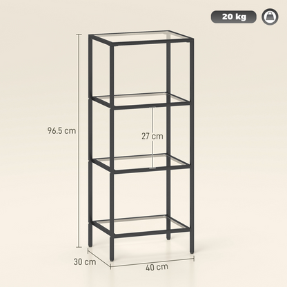 HOMCOM Shelving Unit Modern Glass Shelf Bookshelf for Home
