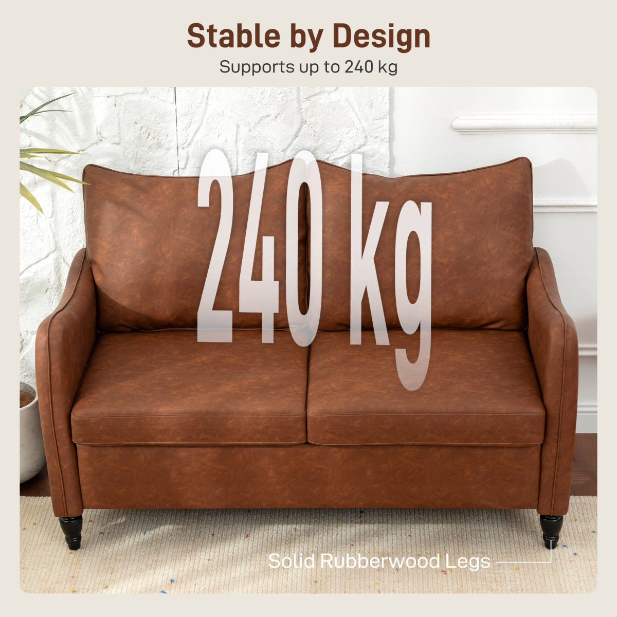 HOMCOM Two-Seater Sofa, Modern Small Sofa with Solid Wood Legs