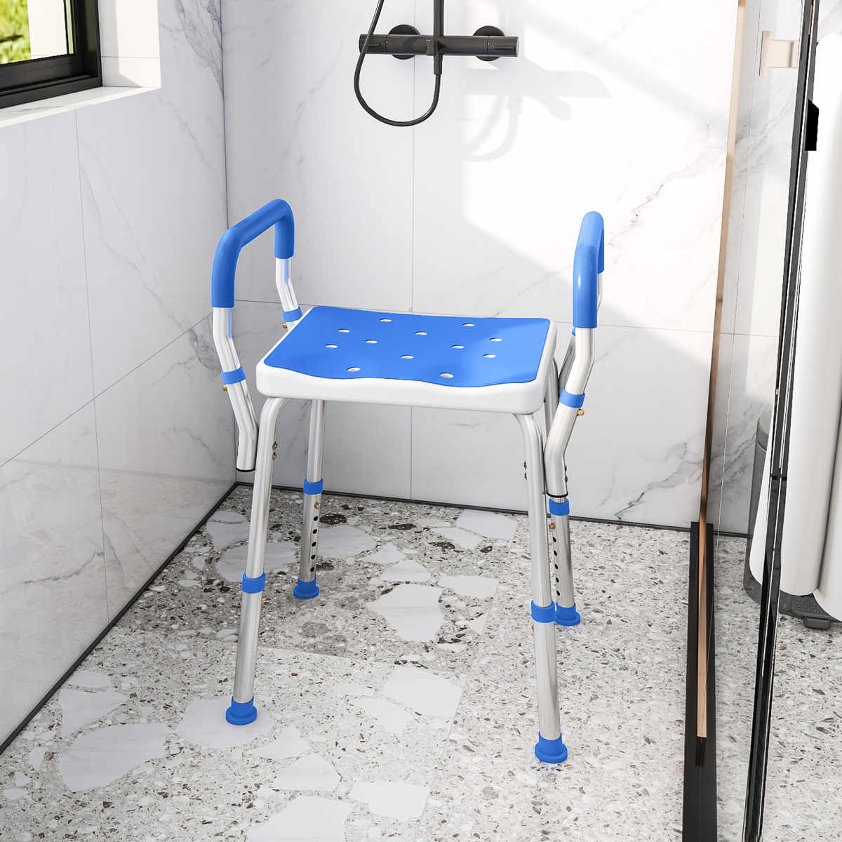 HOMCOM Rust-Free Aluminium Bath Chair with Adjustable Height
