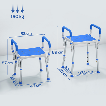 HOMCOM Rust-Free Aluminium Bath Chair with Adjustable Height