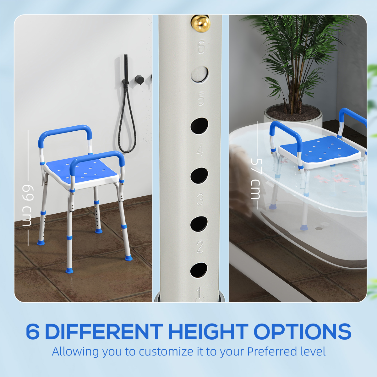 HOMCOM Rust-Free Aluminium Bath Chair with Adjustable Height