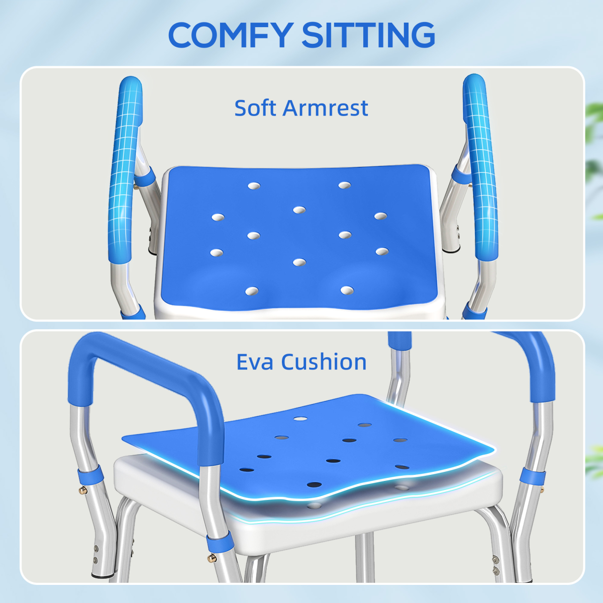 HOMCOM Rust-Free Aluminium Bath Chair with Adjustable Height