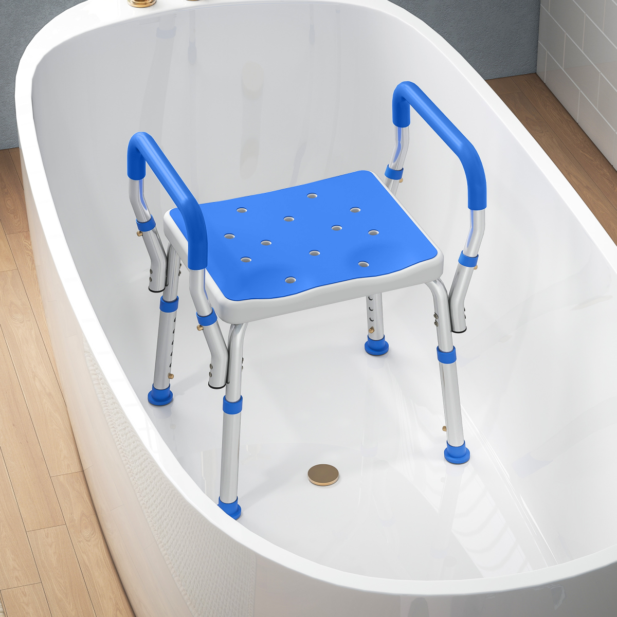 HOMCOM Rust-Free Aluminium Bath Chair with Adjustable Height