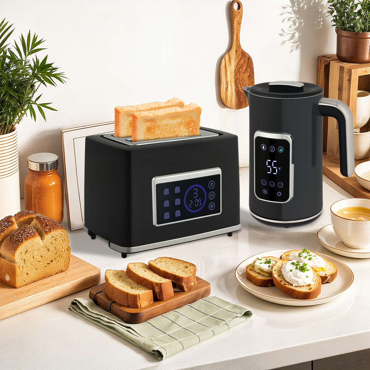 HOMCOM Rapid Boil Kettle and Toaster Set Crumb Tray