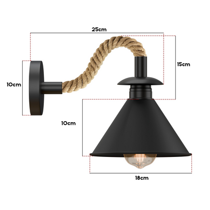 Vintage Industrial Hemp Rope Wall Sconce E27 Indoor Lamp ~6497