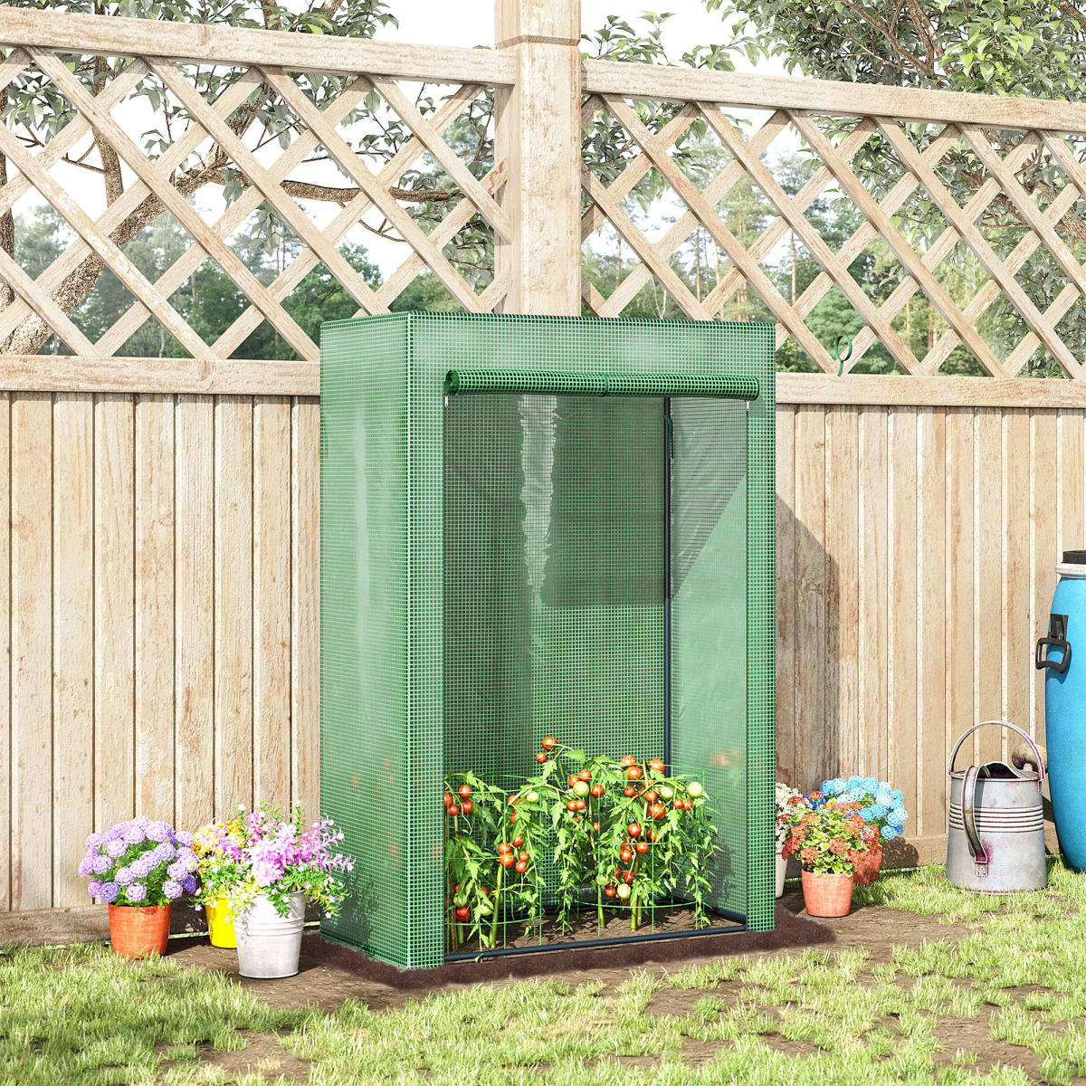 100 x 50 x 150cm Greenhouse Steel Frame PE Cover with Roll-up Door Outdoor