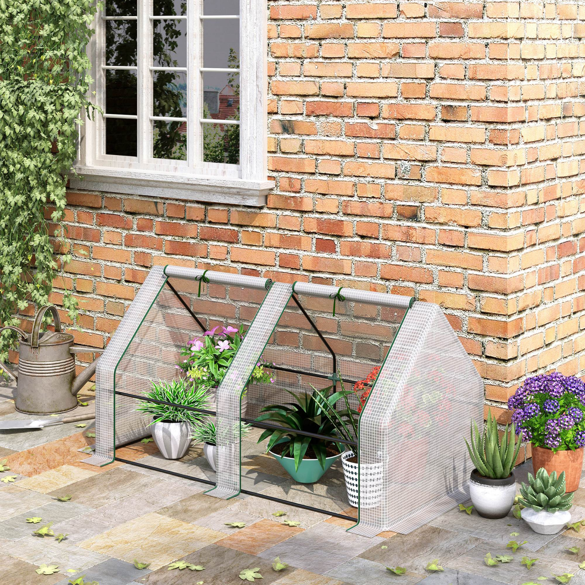 Greenhouse Steel Frame Green Plant Grow Vegetable Flower Zipper Door Cover