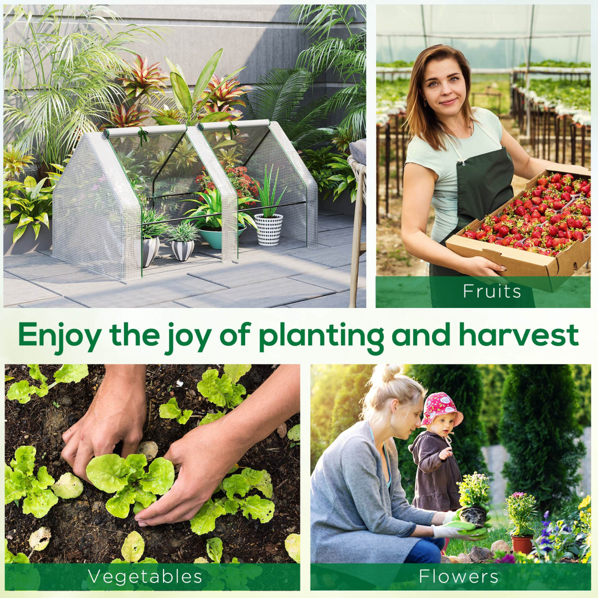 Greenhouse Steel Frame Green Plant Grow Vegetable Flower Zipper Door Cover