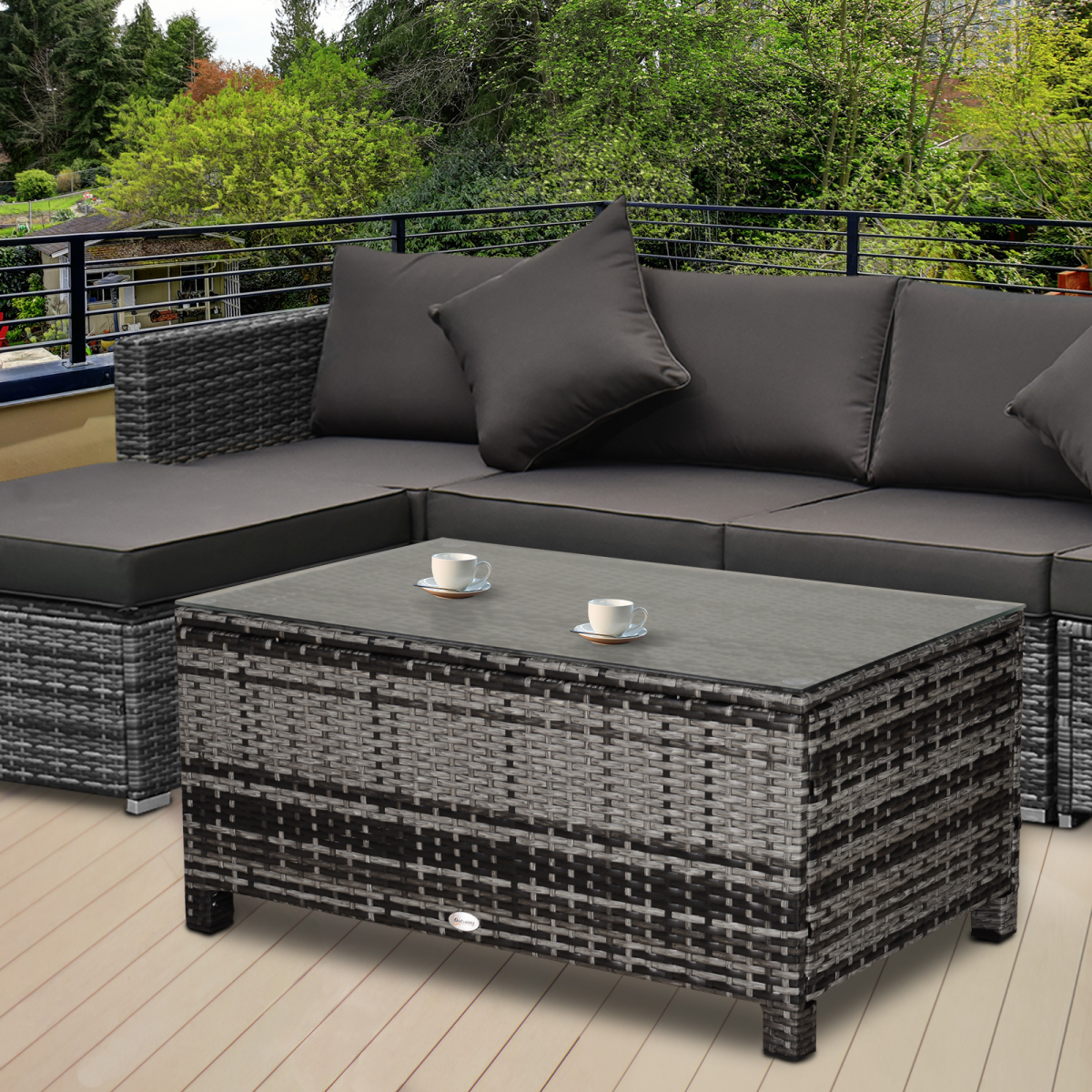 Rattan Coffee Table with Glass Top