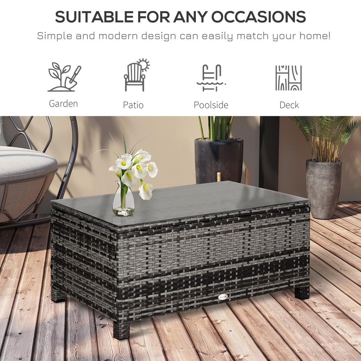 Rattan Coffee Table with Glass Top