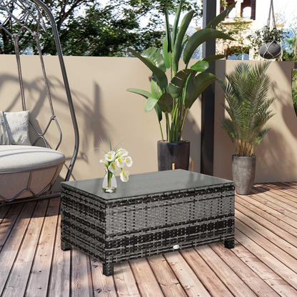 Rattan Coffee Table with Glass Top