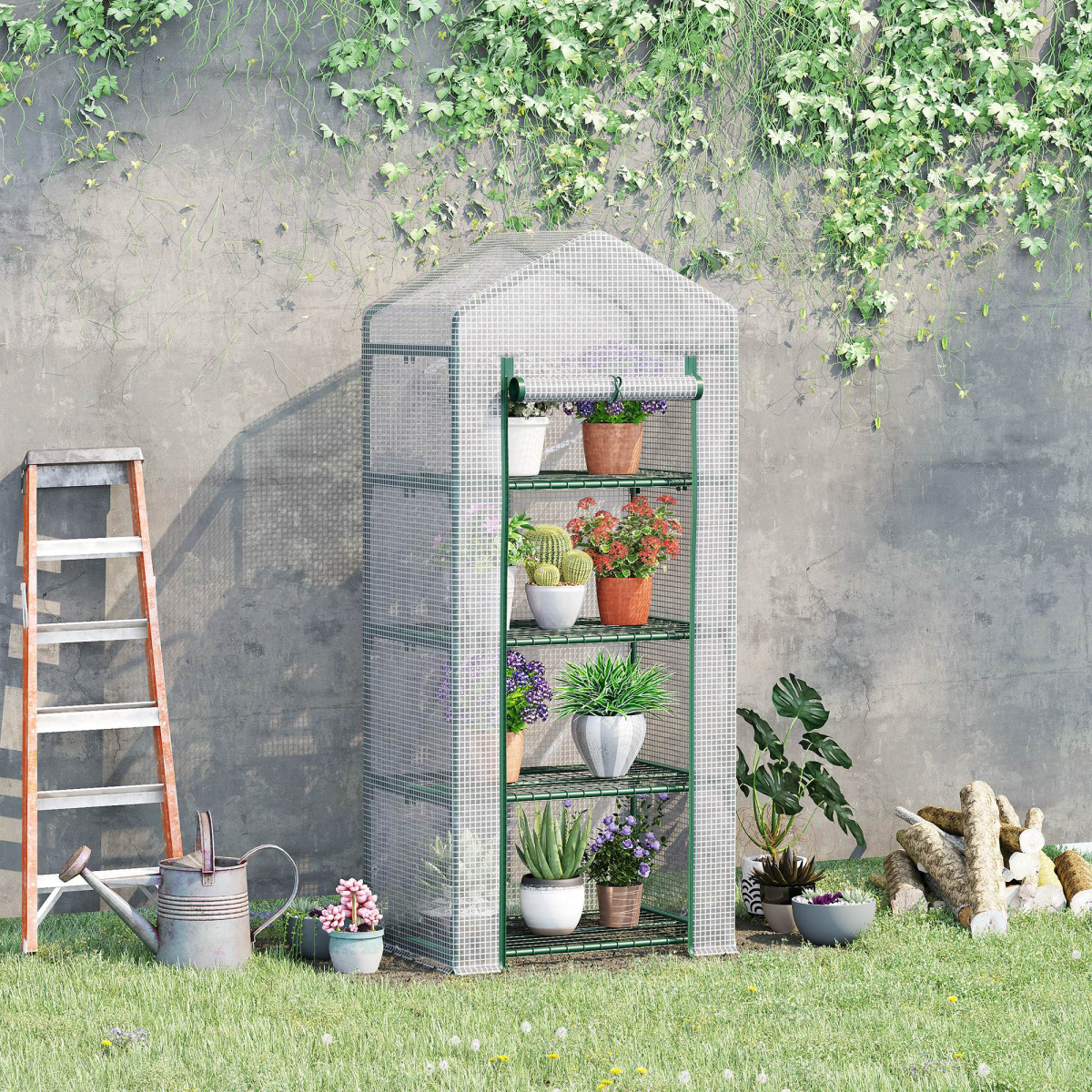 4 Tiers Mini Portable Greenhouse Plant Grow Shed Metal Frame