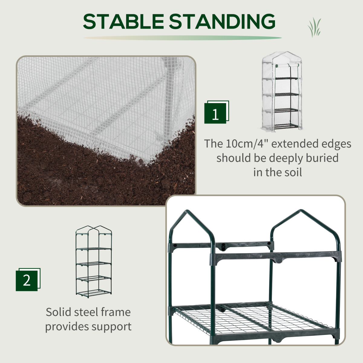 4 Tiers Mini Portable Greenhouse Plant Grow Shed Metal Frame