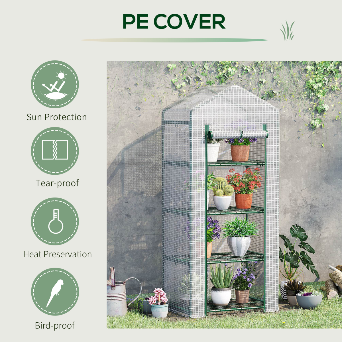 4 Tiers Mini Portable Greenhouse Plant Grow Shed Metal Frame