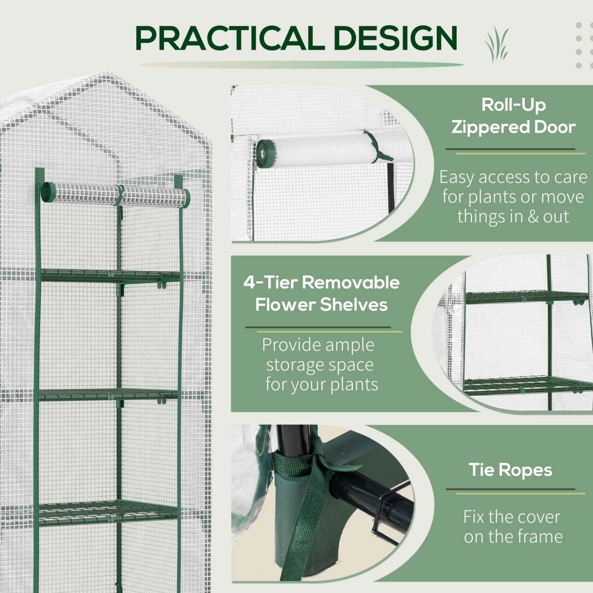 4 Tiers Mini Portable Greenhouse Plant Grow Shed Metal Frame