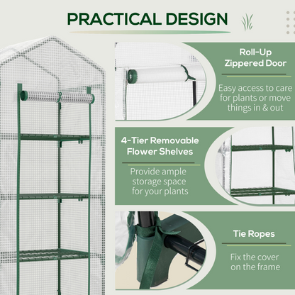4 Tiers Mini Portable Greenhouse Plant Grow Shed Metal Frame