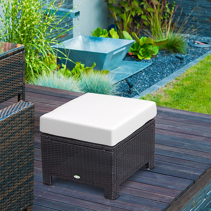 Rattan Footstool Wicker Ottoman with Padded Seat Cushion Furniture 50x50x35 cm