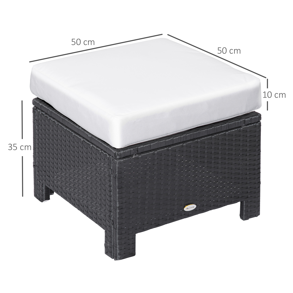 Rattan Footstool Wicker Ottoman with Padded Seat Cushion Furniture 50x50x35 cm