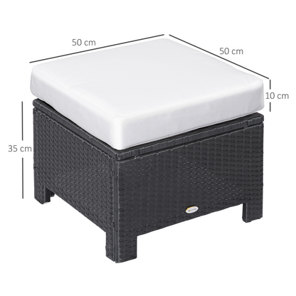 Rattan Footstool Wicker Ottoman with Padded Seat Cushion Furniture 50x50x35 cm