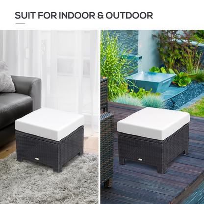 Rattan Footstool Wicker Ottoman with Padded Seat Cushion Furniture 50x50x35 cm