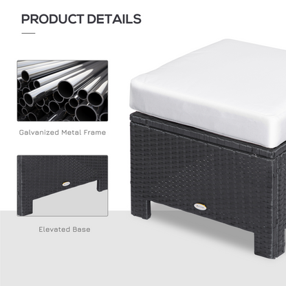 Rattan Footstool Wicker Ottoman with Padded Seat Cushion Furniture 50x50x35 cm