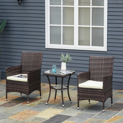 3 Pcs Rattan Bistro Set: 1 x Table, 2 x Chairs