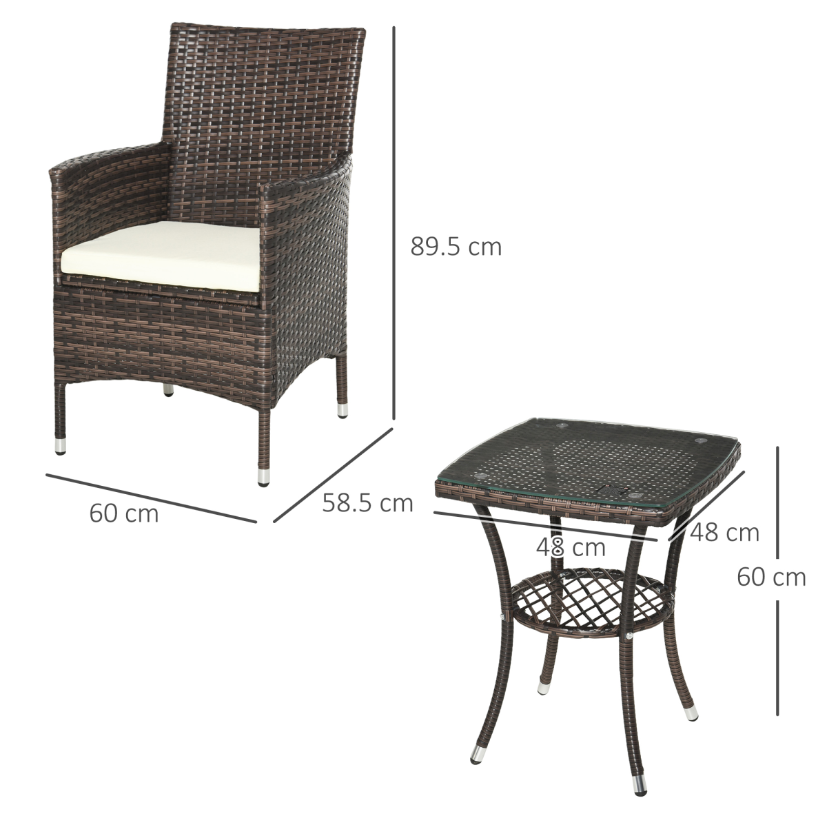 3 Pcs Rattan Bistro Set: 1 x Table, 2 x Chairs