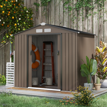 Lockable Garden Shed Large Patio Roofed Tool Metal Storage  Sheds Box Khaki